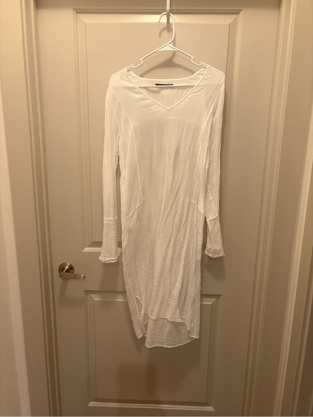 Jenni Kayne White Long-Sleeve V-Neck Midi Dress 100% cotton size M